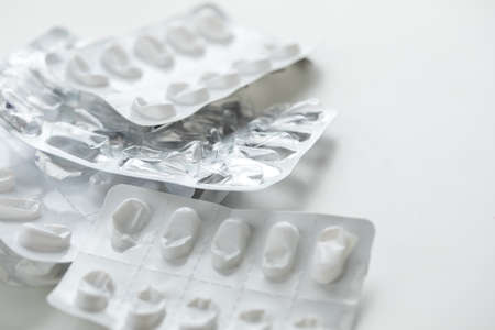 Empty pill blister on white backgroundの写真素材