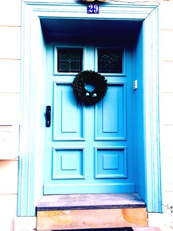 A blue door at Christmas time in Quedlinburgの素材