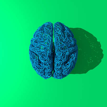 Original blue low poly brain illustrationの写真素材