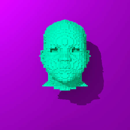 Low poly head illustration, 3d colorful rendered objectの写真素材