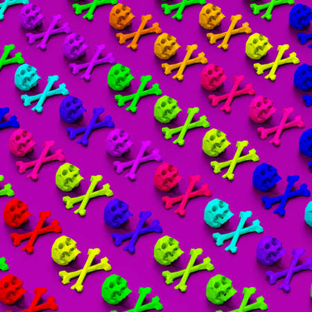 Colorful pop art style, rendered low-poly skulls illustration patternの写真素材
