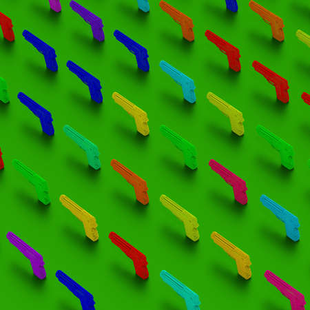 3d low-poly guns illustration pattern, pop art colorsの写真素材