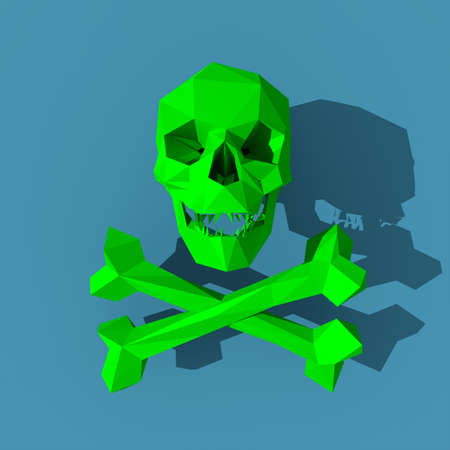 Green toxic skull with bones low poly illustrationの写真素材