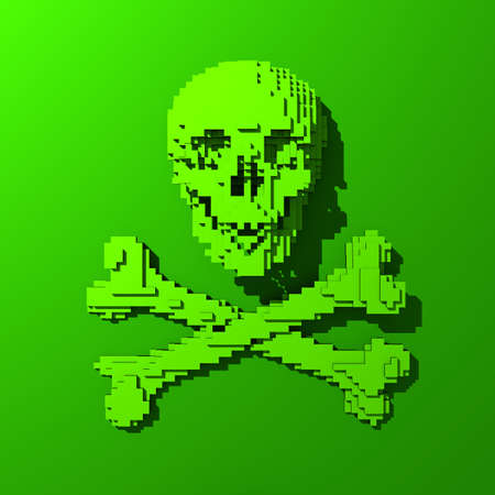 3d Low-poly mesh green skull illustration on colorful backgroundの写真素材