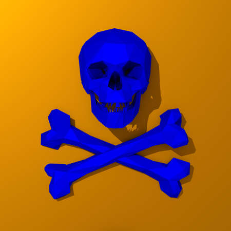 3d Low-poly mesh blue skull illustration on colorful backgroundの写真素材