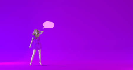 Low poly beautiful woman illustration, with a dialogue cloud, 3d renderの写真素材