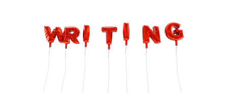 WRITING - word made from red foil balloons - 3D rendered.  Can be used for an online banner ad or a print postcard.の写真素材