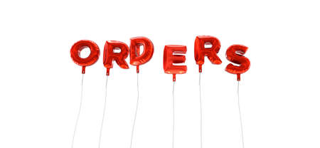 ORDERS - word made from red foil balloons - 3D rendered.  Can be used for an online banner ad or a print postcard.の写真素材