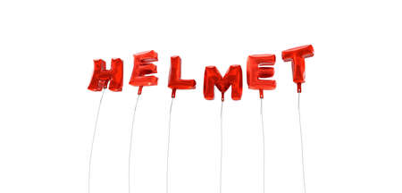 HELMET - word made from red foil balloons - 3D rendered.  Can be used for an online banner ad or a print postcard.の写真素材