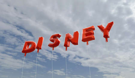 DISNEY - red foil balloons on blue sky - 3D rendered royalty free stock picture. This image can be used for an online website banner ad or a print postcard.のeditorial素材