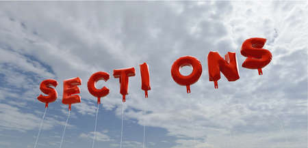 SECTIONS - red foil balloons on blue sky - 3D rendered royalty free stock picture. This image can be used for an online website banner ad or a print postcard.の写真素材