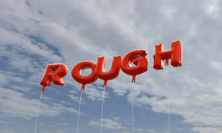 ROUGH - red foil balloons on blue sky - 3D rendered royalty free stock picture. This image can be used for an online website banner ad or a print postcard.の写真素材