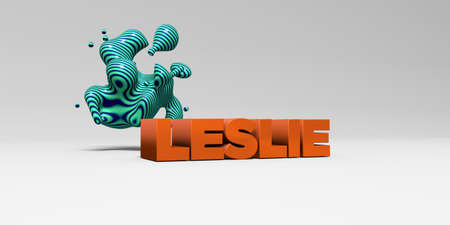 LESLIE -  color type on white studiobackground with design element - 3D rendered royalty free stock...