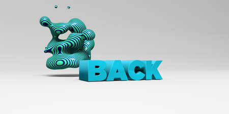 BACK -  color type on white studiobackground with design element - 3D rendered royalty free stock picture. This image can be used for an online website banner ad or a print postcard.の写真素材