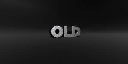 OLD - hammered metal finish text on black studio - 3D rendered royalty free stock photo. This image...