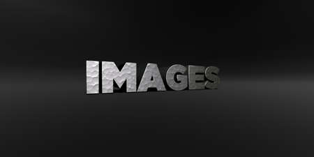 IMAGES - hammered metal finish text on black studio - 3D rendered royalty free stock photo. This image can be used for an online website banner ad or a print postcard.の写真素材