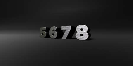5 6 7 8 - hammered metal finish text on black studio - 3D rendered royalty free stock photo. This...