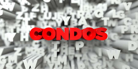 CONDOS -  Red text on typography background - 3D rendered royalty free stock image. This image can...