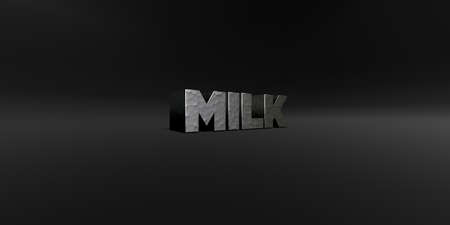 MILK - hammered metal finish text on black studio - 3D rendered royalty free stock photo. This image...
