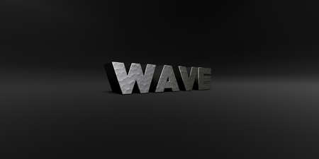 WAVE - hammered metal finish text on black studio - 3D rendered royalty free stock photo. This image can be used for an online website banner ad or a print postcard.の写真素材