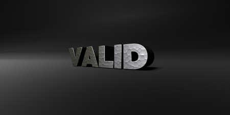 VALID - hammered metal finish text on black studio - 3D rendered royalty free stock photo. This image can be used for an online website banner ad or a print postcard.の写真素材