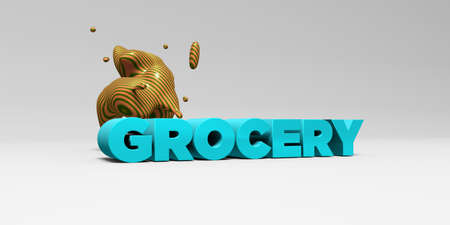 GROCERY - 3D rendered colorful headline illustration.  Can be used for an online banner ad or a print postcard.の写真素材