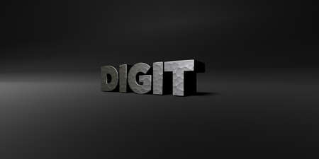 DIGIT - hammered metal finish text on black studio - 3D rendered royalty free stock photo. This image can be used for an online website banner ad or a print postcard.の写真素材