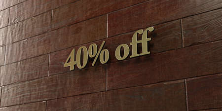 40% off - Bronze plaque mounted on maple wood wall  - 3D rendered royalty free stock picture. This image can be used for an online website banner ad or a print postcard.の写真素材