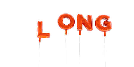 LONG - word made from red foil balloons - 3D rendered.  Can be used for an online banner ad or a print postcard.の写真素材