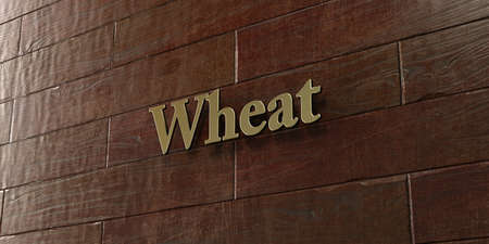 Wheat - Bronze plaque mounted on maple wood wall  - 3D rendered royalty free stock picture. This image can be used for an online website banner ad or a print postcard.の写真素材
