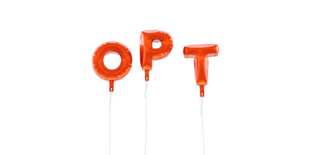 OPT - word made from red foil balloons - 3D rendered.  Can be used for an online banner ad or a print postcard.の写真素材