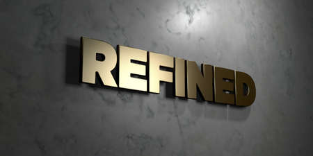 Refined - Gold sign mounted on glossy marble wall  - 3D renderedの写真素材