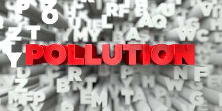 POLLUTION -  Red text on typography background - 3D rendered royalty free stock image. This image can be used for an online website banner ad or a print postcard.の写真素材