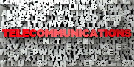 TELECOMMUNICATIONS -  Red text on typography background - 3D rendered royalty free stock image. This image can be used for an online website banner ad or a print postcard.の写真素材