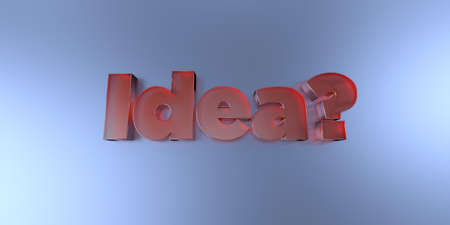 Idea? - colorful glass text on vibrant background - 3D rendered royalty free stock image.の写真素材