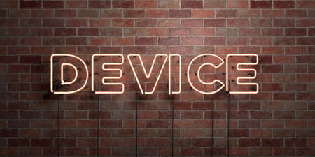 DEVICE - fluorescent Neon tube Sign on brickwork - Front view - 3D rendered royalty free stock picture. Can be used for online banner ads and direct mailers.の写真素材