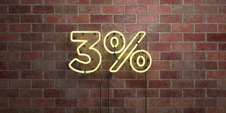 3% - fluorescent Neon tube Sign on brickwork - Front view - 3D rendered royalty free stock picture....