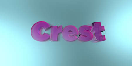 Crest - colorful glass text on vibrant background - 3D rendered royalty free stock image.の写真素材