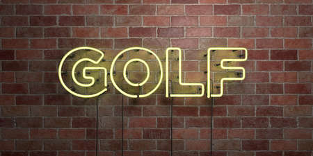 GOLF - fluorescent Neon tube Sign on brickwork - Front view - 3D rendered royalty free stock picture. Can be used for online banner ads and direct mailers.の写真素材