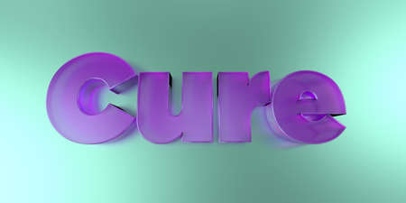 Cure - colorful glass text on vibrant background - 3D rendered royalty free stock image.の写真素材