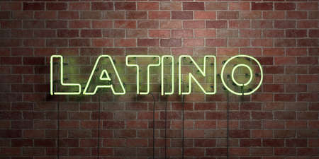 LATINO - fluorescent Neon tube Sign on brickwork - Front view - 3D rendered royalty free stock picture. Can be used for online banner ads and direct mailers.の写真素材