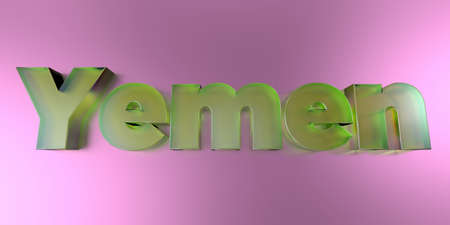 Yemen - colorful glass text on vibrant background - 3D rendered royalty free stock image.の写真素材
