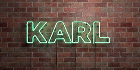 KARL - fluorescent Neon tube Sign on brickwork - Front view - 3D rendered royalty free stock picture. Can be used for online banner ads and direct mailers.の写真素材