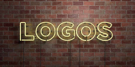 LOGOS - fluorescent Neon tube Sign on brickwork - Front view - 3D rendered royalty free stock picture. Can be used for online banner ads and direct mailers.の写真素材