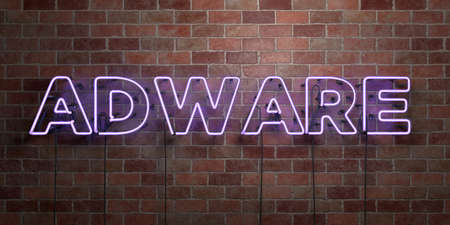 ADWARE - fluorescent Neon tube Sign on brickwork - Front view - 3D rendered royalty free stock picture. Can be used for online banner ads and direct mailers.の写真素材
