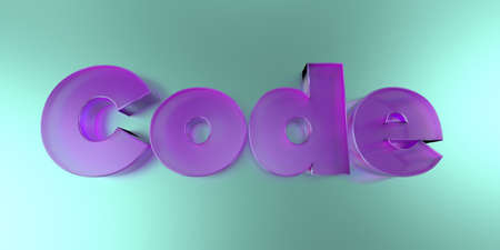 Code - colorful glass text on vibrant background - 3D rendered royalty free stock image.の写真素材
