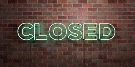 CLOSED - fluorescent Neon tube Sign on brickwork - Front view - 3D rendered royalty free stock picture. Can be used for online banner ads and direct mailers.の写真素材