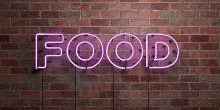 FOOD - fluorescent Neon tube Sign on brickwork - Front view - 3D rendered royalty free stock picture. Can be used for online banner ads and direct mailers.の写真素材