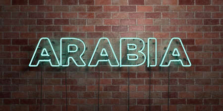 ARABIA - fluorescent Neon tube Sign on brickwork - Front view - 3D rendered royalty free stock picture. Can be used for online banner ads and direct mailers.の写真素材