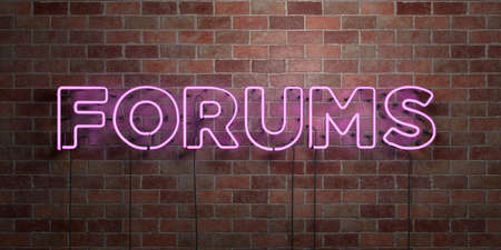 FORUMS - fluorescent Neon tube Sign on brickwork - Front view - 3D rendered royalty free stock picture. Can be used for online banner ads and direct mailers.の写真素材
